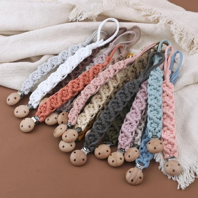 

M76C Baby Nipple Holder Leash Strap Beech Cotton Pacifier Clips Chain Eco-friendly