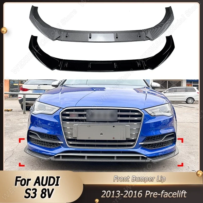 For AUDI S3 8V 2013-2016 Pre-facelift Car Front Bumper Splitter Lip Diffuser Body Kit Spoiler Guard 3 Piece Set Gloss Black