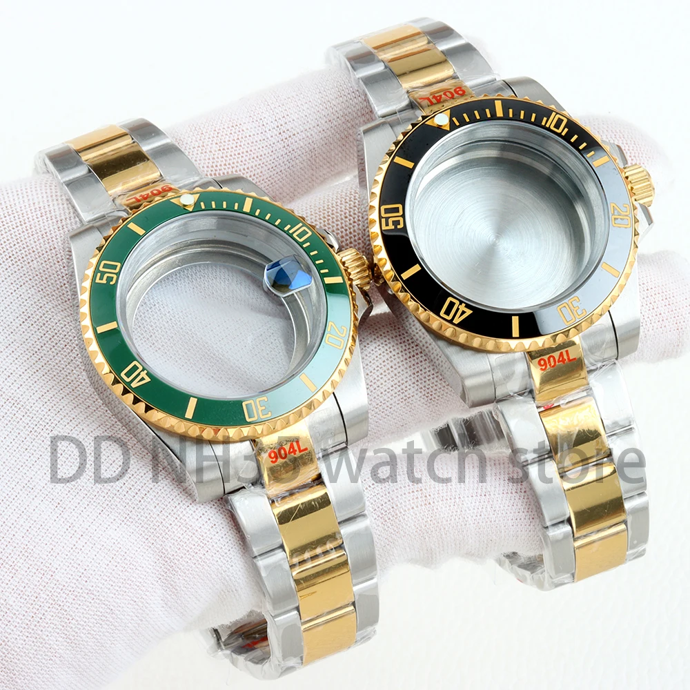 40 مللي متر NH35 ساعة حافظة الفولاذ المقاوم للصدأ الياقوت الزجاج ل SUB NH34 NH35 NH36 NH38 حركة اليوبيل/حزام المحار 10ATM مقاوم للماء