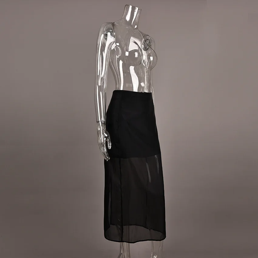 See Through Mesh Patchwork Skirts Women Fashion High Waist Casual Commuting Streetwear Vacation Party Elegant Skirt