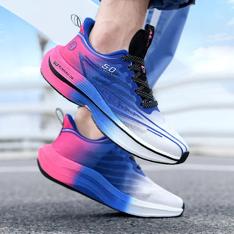 

2024 Autumn New Couple Sports Shoes Popcorn Bottom Mesh Breathable Racing Running Shoes