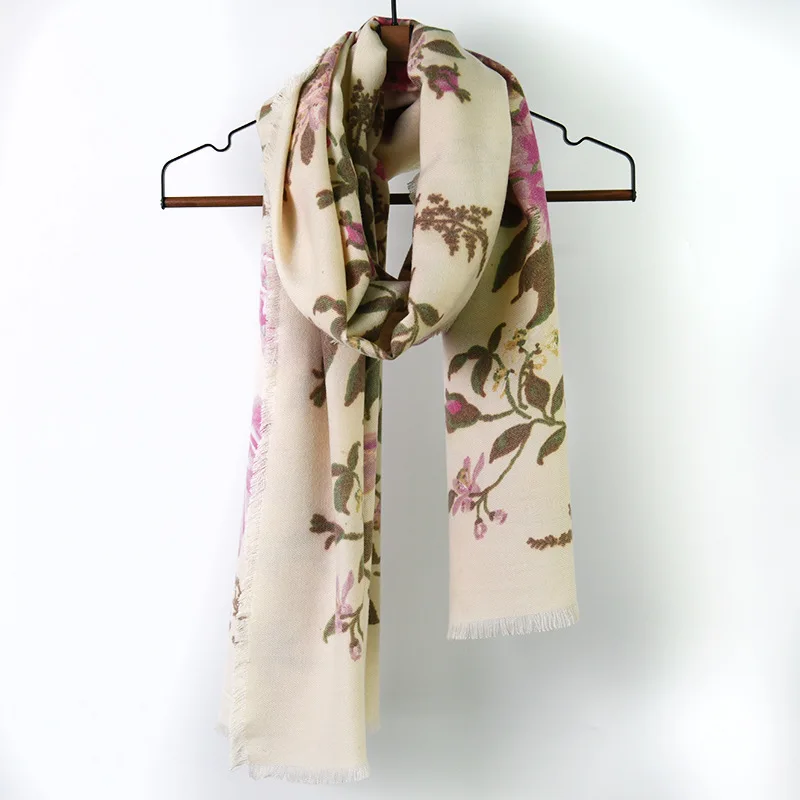 

Fashion Ethic Style Wrap Scarf Rose Print Pashmina Cashmere Blend Mujer Bufanda Women Mantilla Muffler Warm Hijabs Echarpes