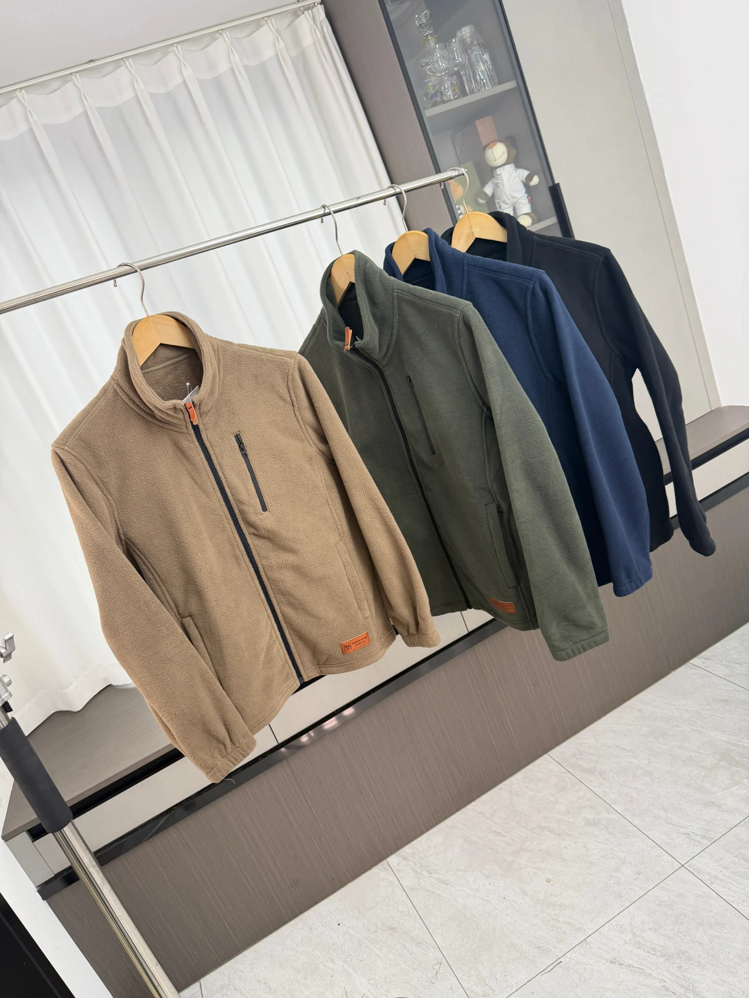 Comfortable Warm High Density Fleece Casual Hooded Jacket Outerwear for Men in Autumn Winter Pure Color Stand Collar Outdoor