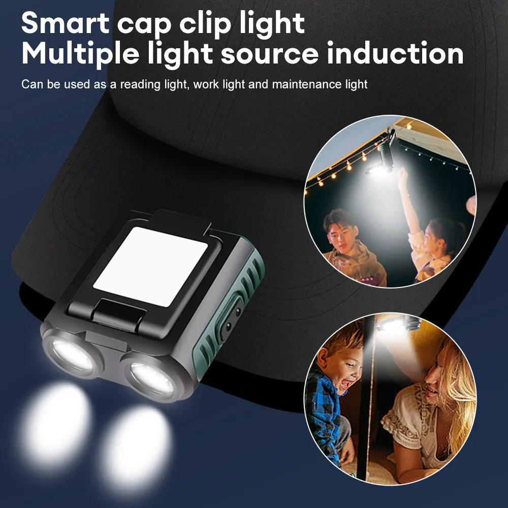 Small Portable Induction Cap Clip Headlamp USB Rechargeable Headlight Led Head Torch Head Flashlight for Camping Fishing Lantern