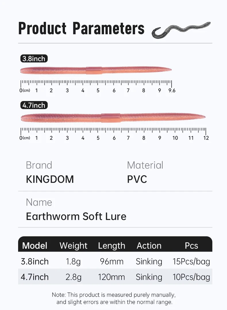 Kingdom Sinking Soft Worm 96 mm 1,8 g 120 mm 2,8 g künstlicher weicher Köder Regenwurm Swimbaits für Bass Pike Forelle Weiche Angelköder ﻿ – Detail 5