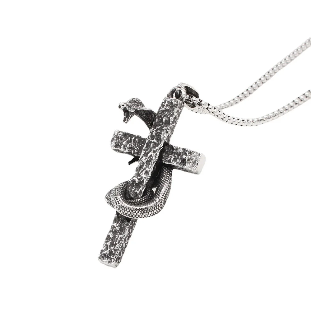 European and American fashion domineering punk style plate snake cross necklace men's hip-hop personality niche trend