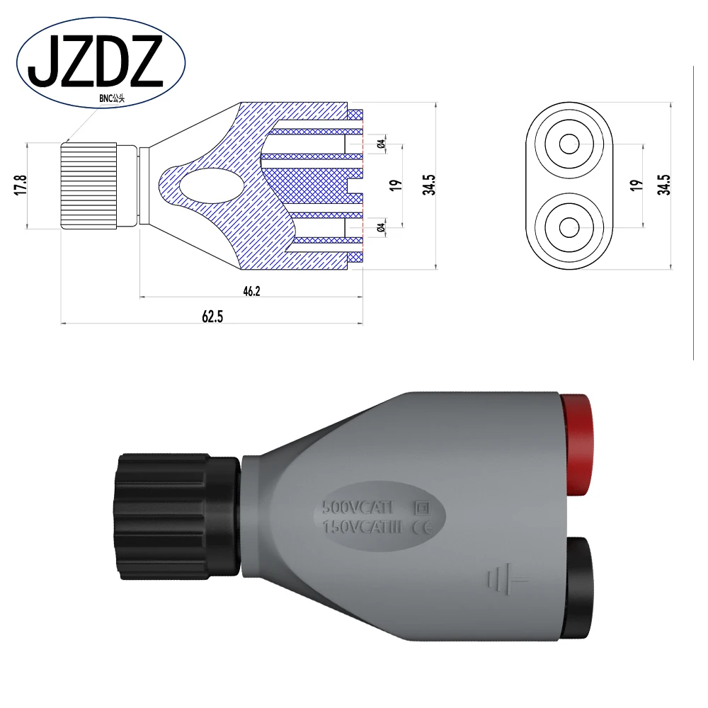 Imagem -04 - Jzdz-bnc Kit Adaptador com Macho Isolado Duplo Banana Jack Soquete Banana com Chumbo de Teste mm Jt0087