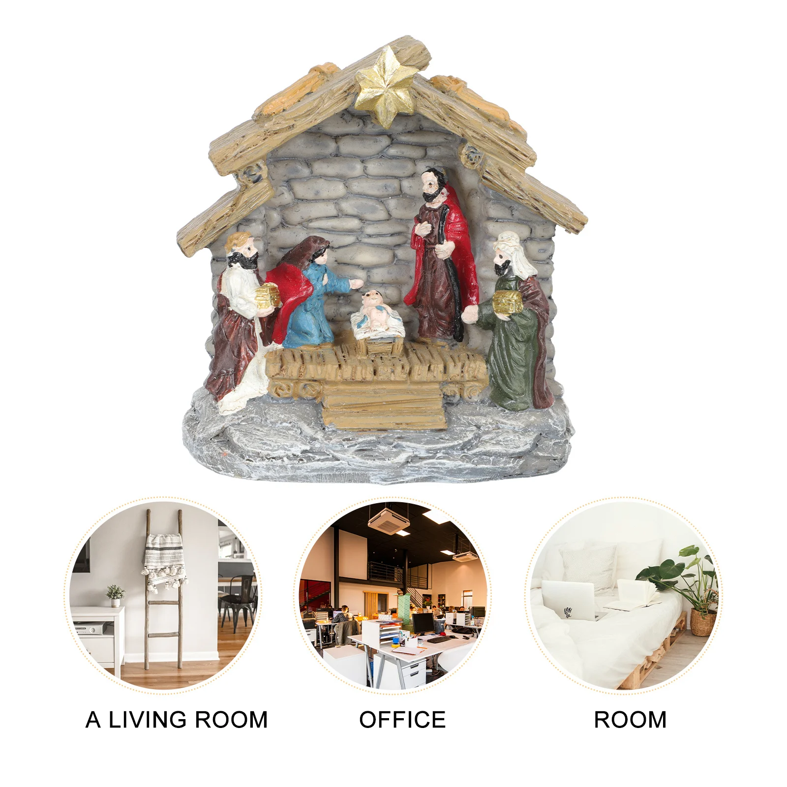 1Set Resin Nativity Scene Craft Statue Vivid Jesus Ornament Indoor Church Home Decoration Religious Gift Lightweight Decor - Image 2