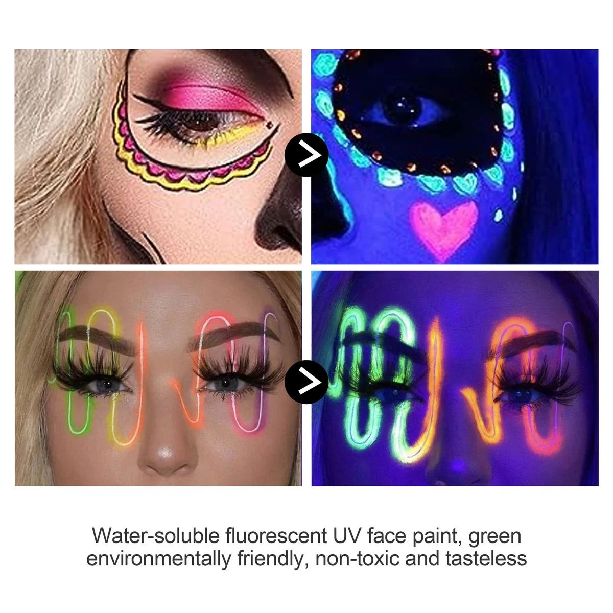 Water Soluble Face Paint UV Fluorescent Colorful Palette Specially Designed for Stage Makeup Easy to Clean and Hassle Free