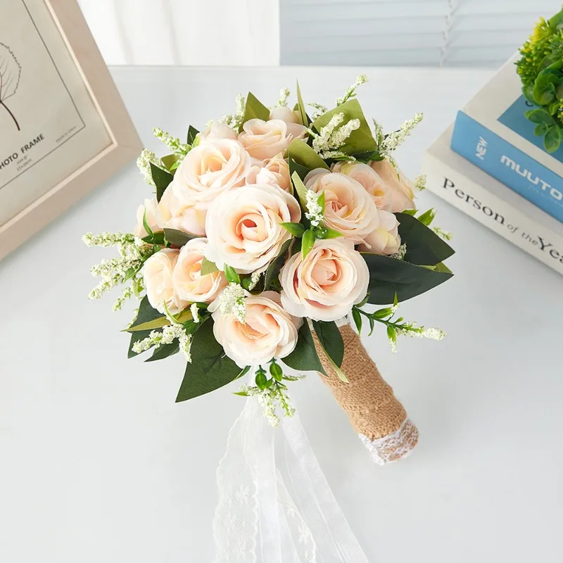 1 قطعة باقة محاكاة يدوية لحفلات الزفاف دعائم التصوير الفوتوغرافي ، زهرة العروس المزروعة باليد دعائم الزفاف في الهواء الطلق ، فن الأزهار #4