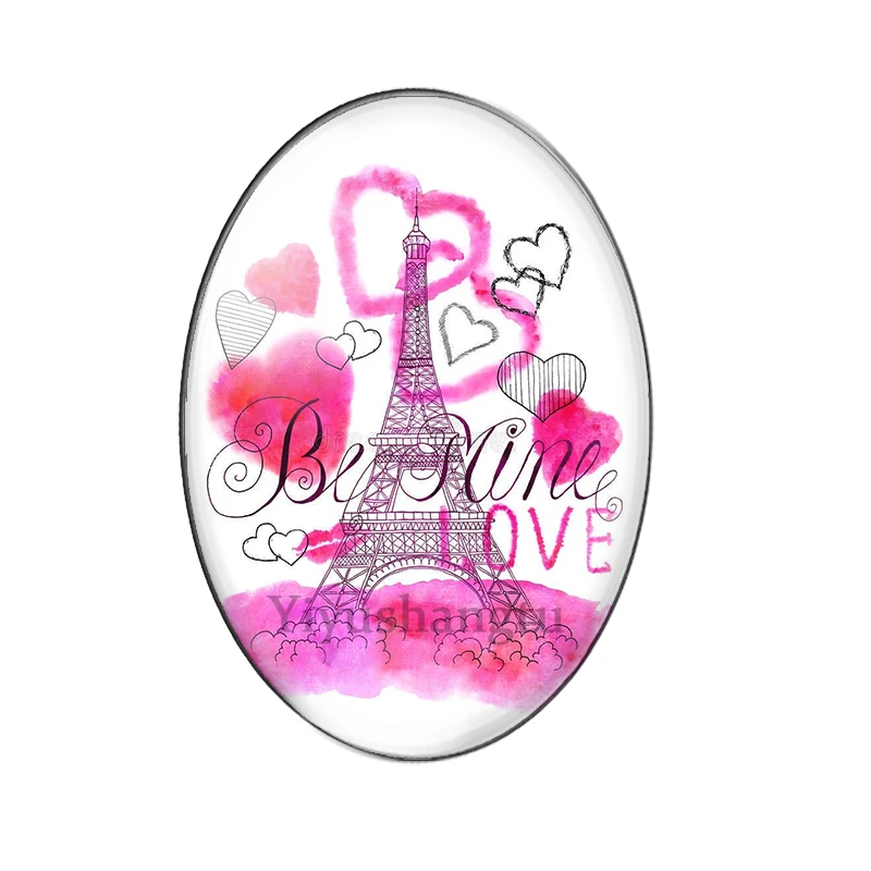 Eiffel Tower and Romantic love in paris 13x18mm/18x25mm/30x40mm Oval photo glass cabochon demo flat back Making findings