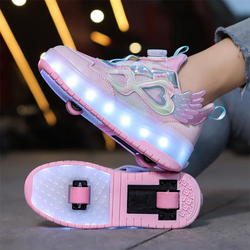 Walking shoes Girls shoes will shine skates New outdoor running pulley fashion children\'s sneakers Breathable mesh shoes