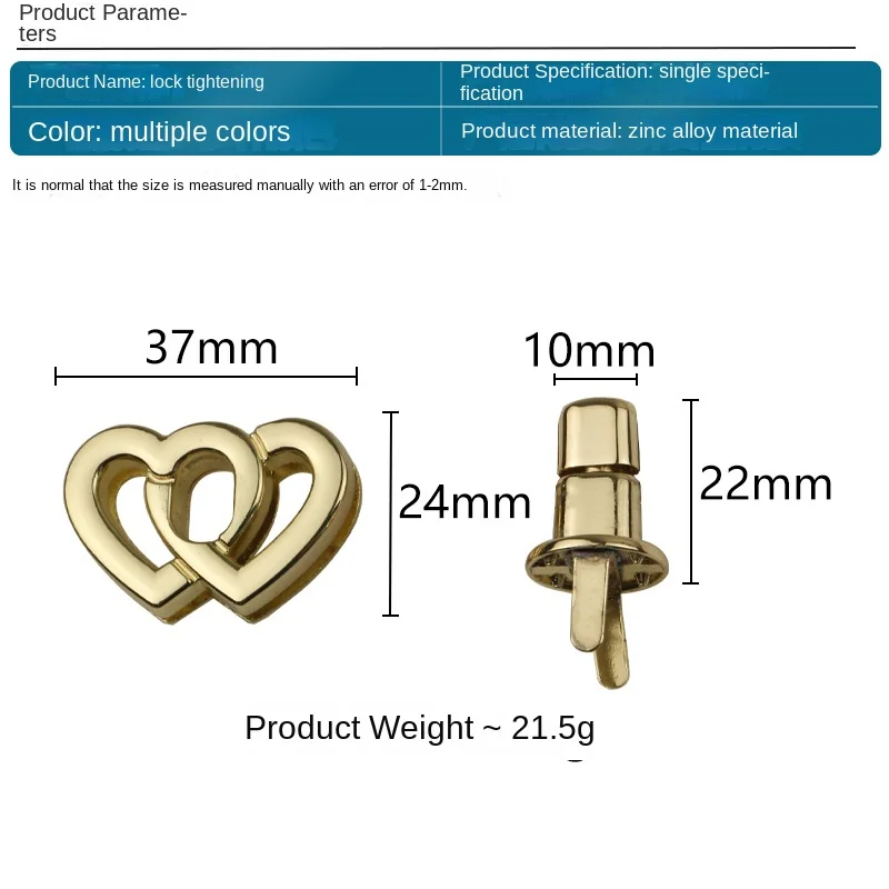 37mm Bag Hardware Accessories Purse Closure Buckle Bag Lock Heart Twist Turn Locks