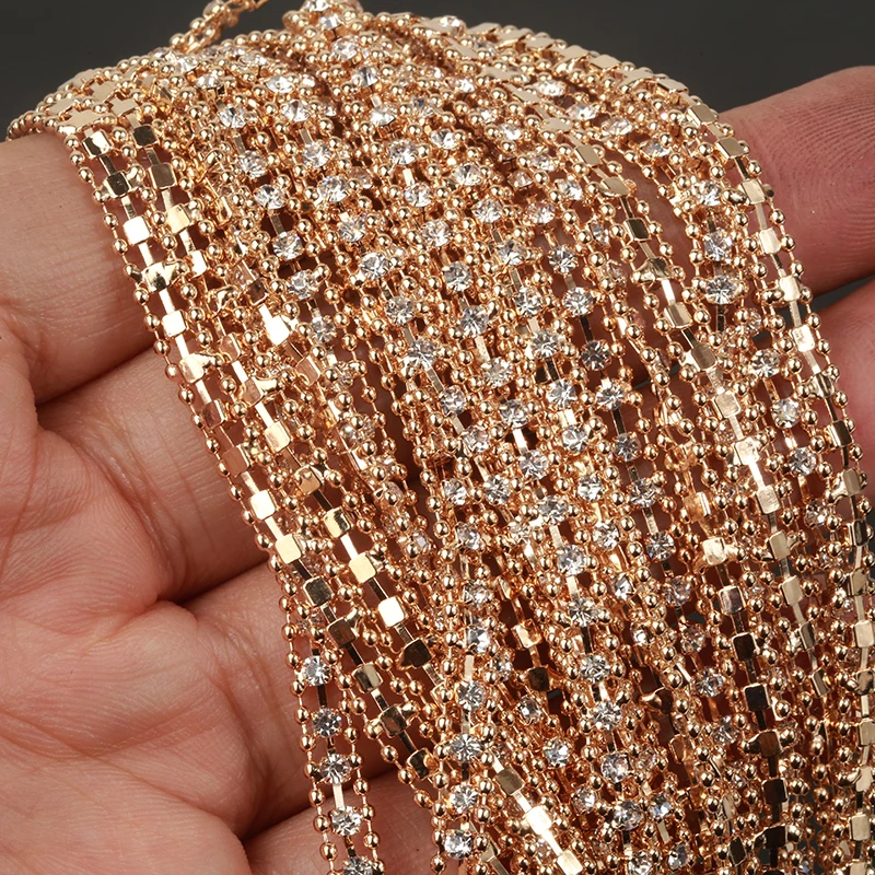 PEESOM 5mm Width Crystal Rhinestone Beaded Chain Sliver/KC Gold Cup Chain SS8 Rhinestone Chain Trim for Garment Accessories