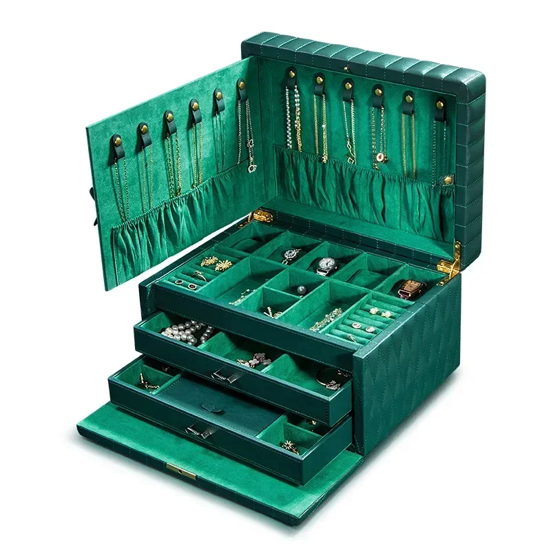 

Leather box Large capacity multi-layer 2023 new European Jewelry box ring vanity Women