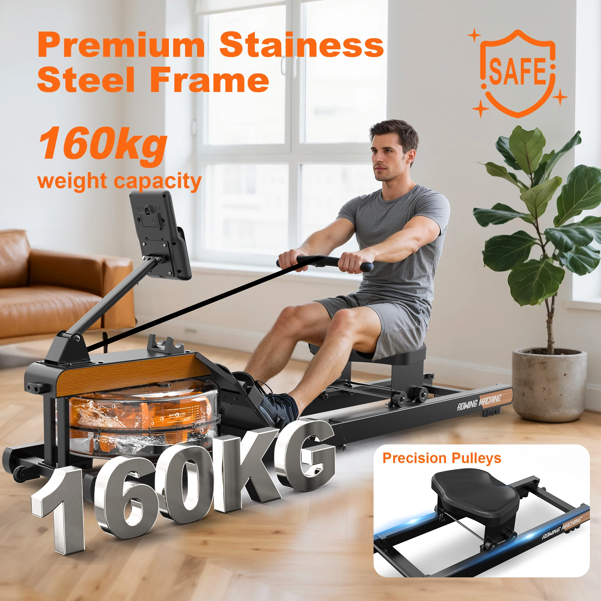 Picture 6: Rowing Machine for Home, Water Rowing Machine with Bluetooth Monitor, Foldable Rowing Machine Adjustable Tablet Holder