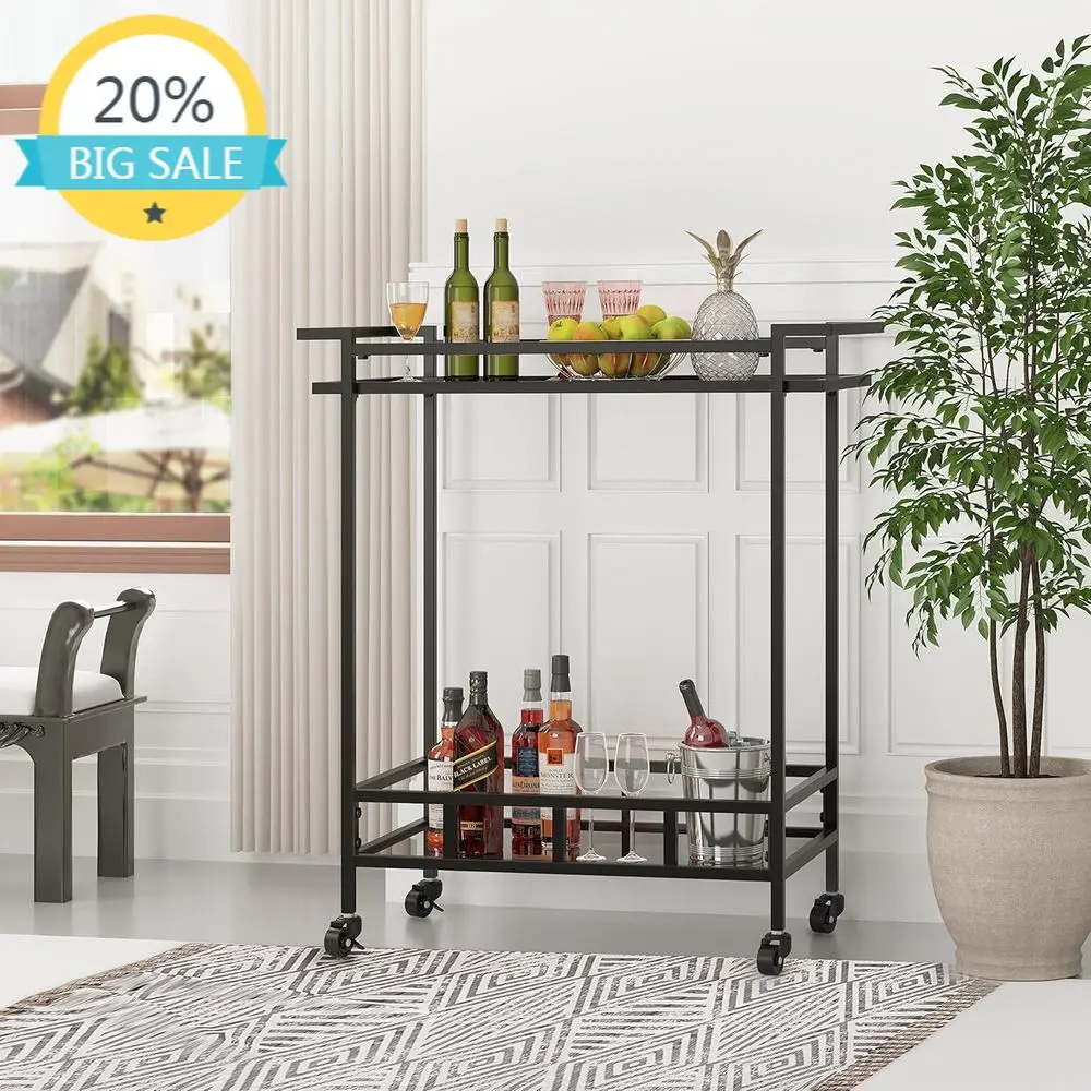 

Mobile Bar Cart with 2 Shelves, Rolling Drink Cart for Home, Kitchen, Dining