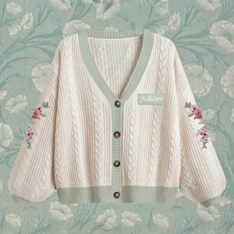 

Betty Cardigan TS Flower Embroidered Folklore Patch Knit Sweater Comfy Knitwear Autumn Winter Women Cottagecore Clothes