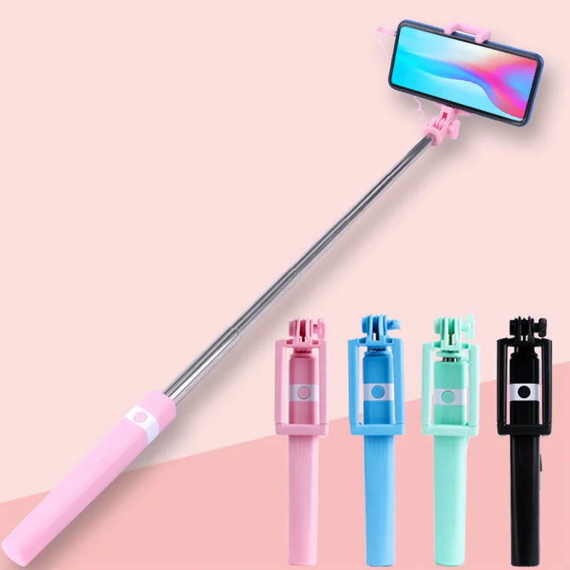 Mini Wire Controlled Selfie Stick Pink/Blue/Black Suitable for Android 3.5mm/Type-c Selfie Stick Shrinkage 18cm Stretch 72cm