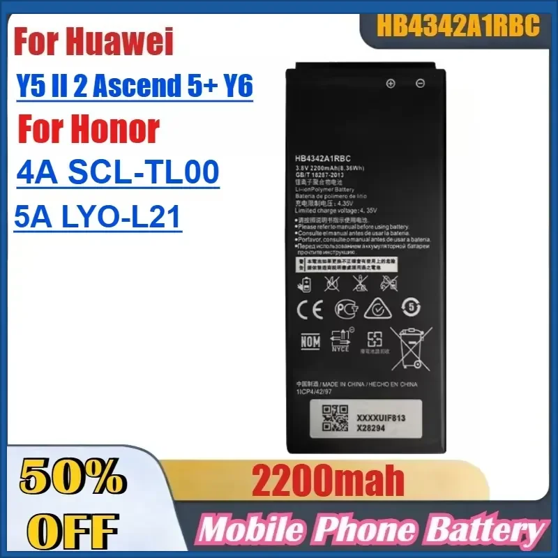 2200mAh HB4342A1RBC High-Quality Mobile Phone Battery for Huawei Y5 II 2 Ascend 5+ Y6 For Honor 4A SCL-TL00 For Honor 5A