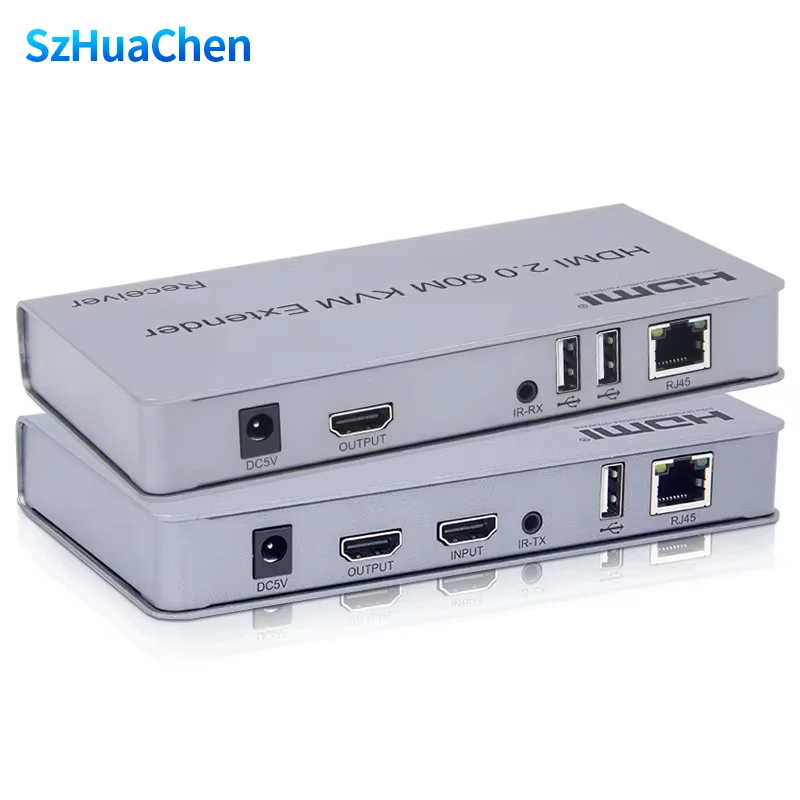 4K 60Hz HDMI 2.0 KVM Extender Video Transmitter and Receiver Converter By Ethernet RJ45 CAT5e Cat6 Cable Support Keyboard Mouse