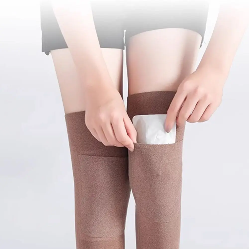 Insert Pocket Thermal Knee Warmers Elastic Cuffs Seamless Edging Knee Sleeves Stretch Fit Non-Slip Fabric Leg Warmer Sleeves view 5