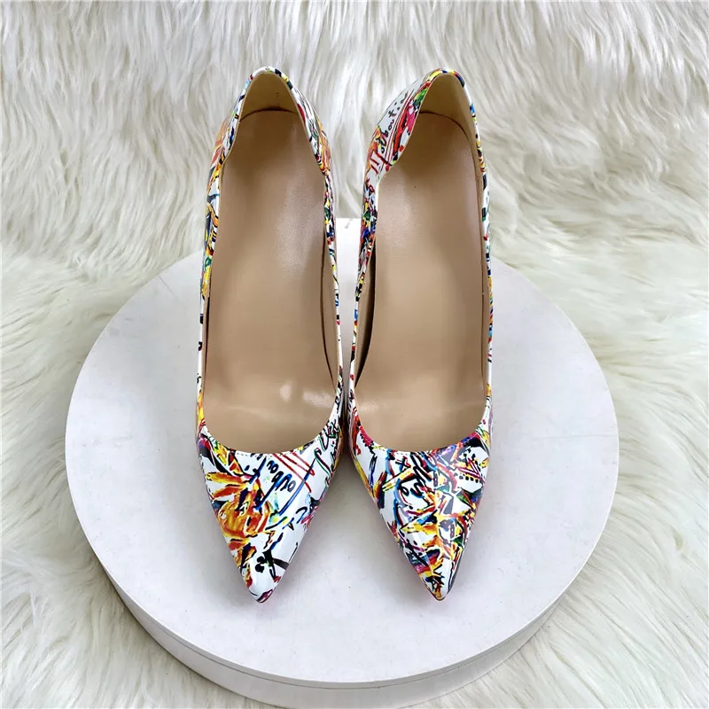 Tikicup Floral Print Women V-Cut Edged Pointy Toe High Heel Shoes for Party Show Sexy Slip On Stiletto Pumps for Party Dress