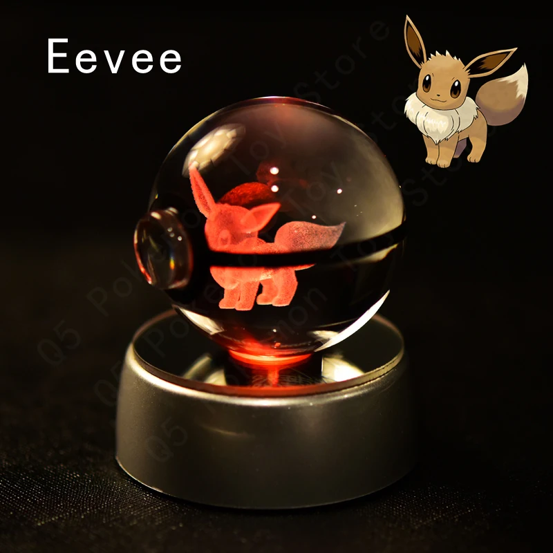 Pokemon Crystal Ball 3D Pikachu Mewtwo Mew Gengar Nachtlampje Lampvoet Pokeball Crystal Pokemon Glazen Bal Figuur Verjaardagscadeau - afbeelding 1