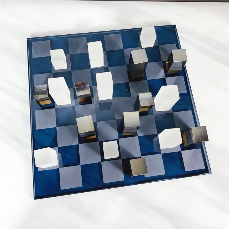 Modern Simple Chess Set 370 * 90mm Luxury Matte Electroplated Crystal Chess Board Game Set Marble Chess Set