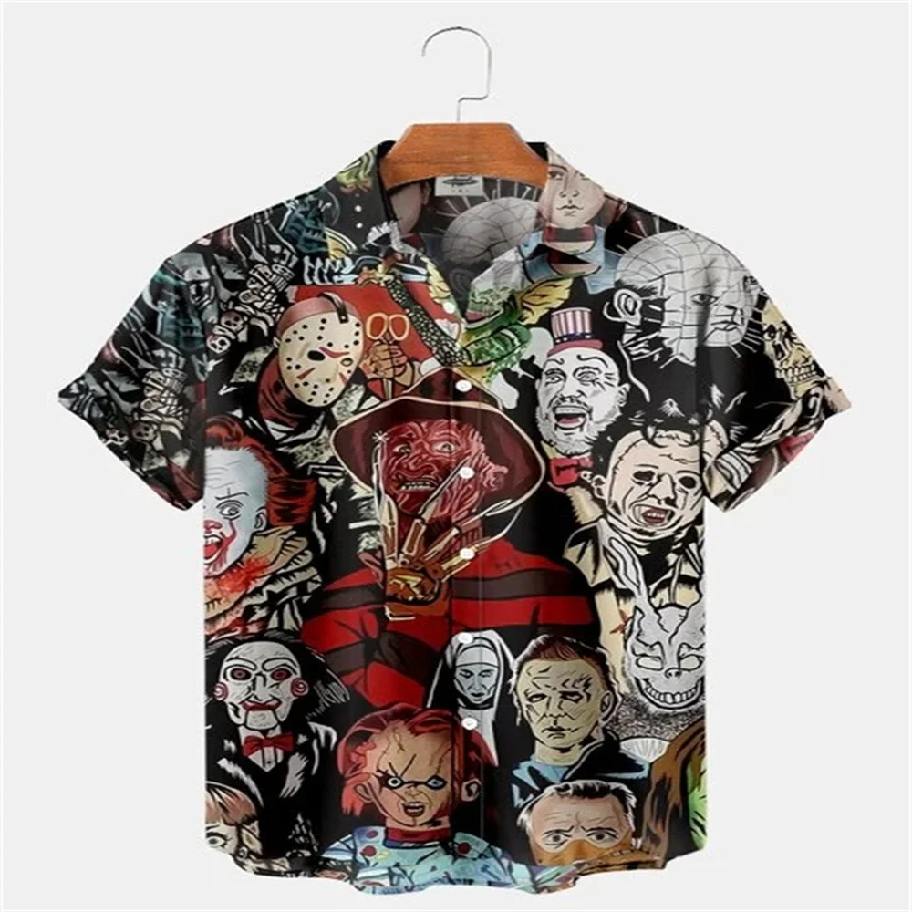 3D Printed Halloween Horror Bloody Shirts Mens Casual Fashion Hawaiian Beach Shirts Men Designer Clothing Womens Button Lapel To