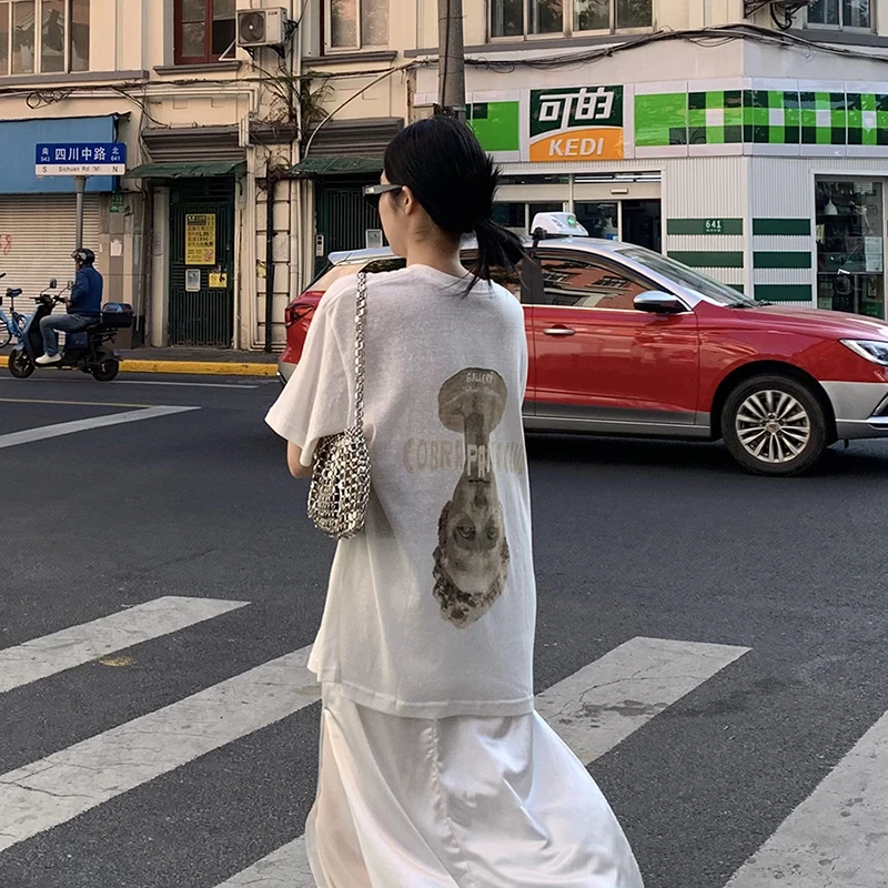 

2025 New Arrival Summer Korean Style Women Tops Tees Casual Loose O-neck Short Sleeve Cartoon Print Good Quality T-shirt T232