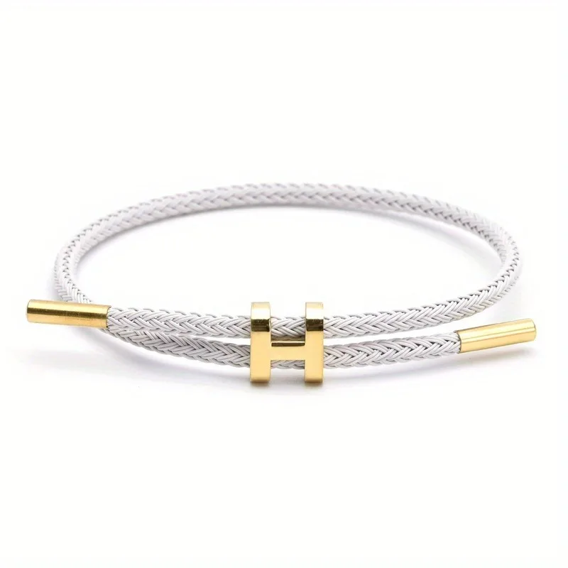 Versatile And Atmospheric H-Shaped Buckle Stainless Steel Rope Bracelet Adjustable Bracelet Titanium Steel Waterproof for Men