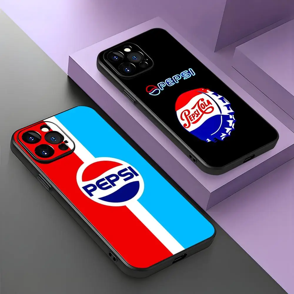 Fashion ins luxury P-pepsi logo Phone Case For iPhone 16 15 14 13 12 11 X XR XS 8 Plus Mini Pro Max Soft black Shockproof Cover