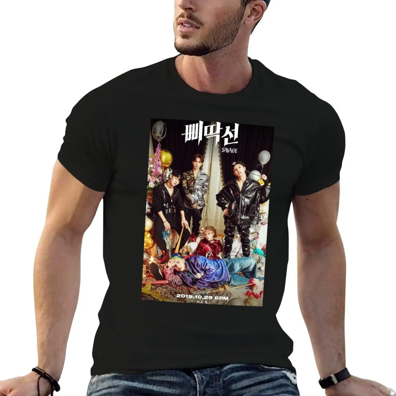 A.C.E Savage ? ?? Camiseta preta de algodão lisa para homem, pacote de camisetas masculinas de algodão pesado, camisetas engraçadas de algodão.