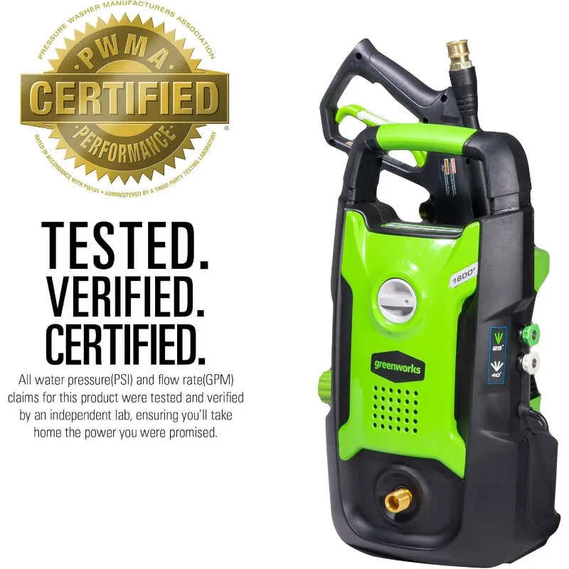 Greenworks 1600 PSI (1.2 GPM) Electric Pressure Washer (Ultra Compact, Lightweight, 20 FT Tangle-Free Hose, 35 FT Power Cord)