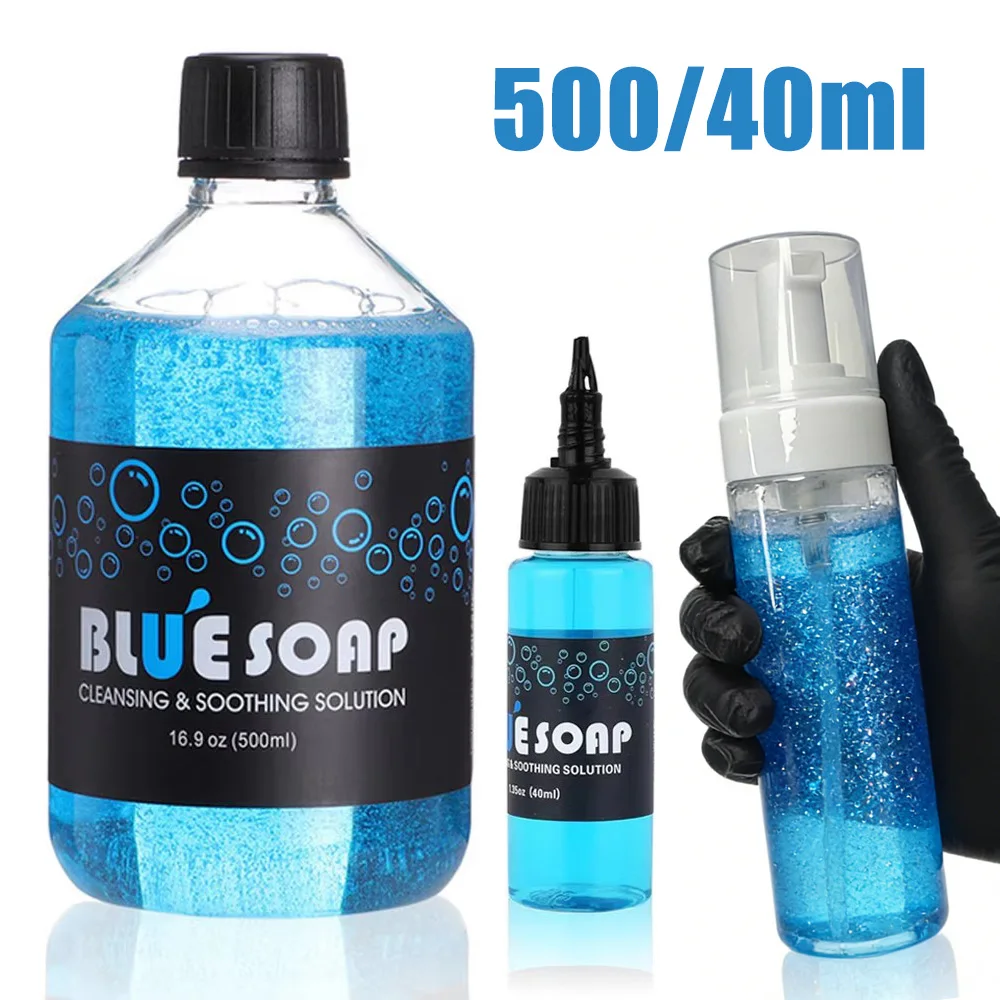 

500/40ml Concentrated Tattoo Blue Soap Cleaning Soothing Solution with Tattoo Foam Bottle Blue Algae Soap Tattoo Accessories