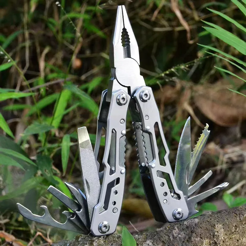 Alicates plegables multiherramienta 14 en 1, cuchillo de bolsillo de acero inoxidable, herramientas de supervivencia para acampar al aire libre con bolsa de nailon, Kit multiherramientas EDC
