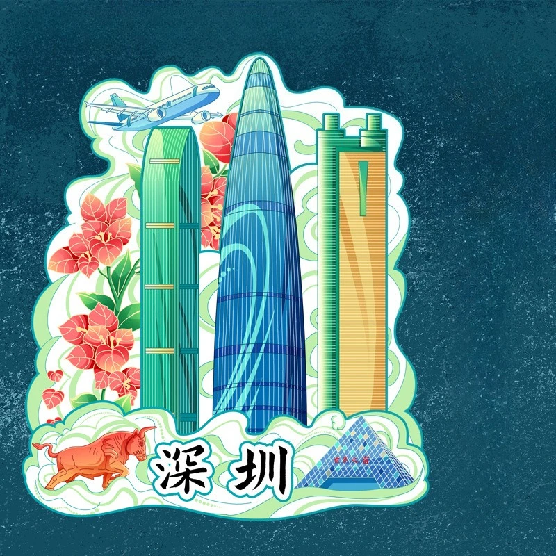 shenzhen City scenery Wooden Chinoiserie Fridge Magnet sticker,Magnetic Creative Landmark Travel Souvenir ，refrigerator sticker