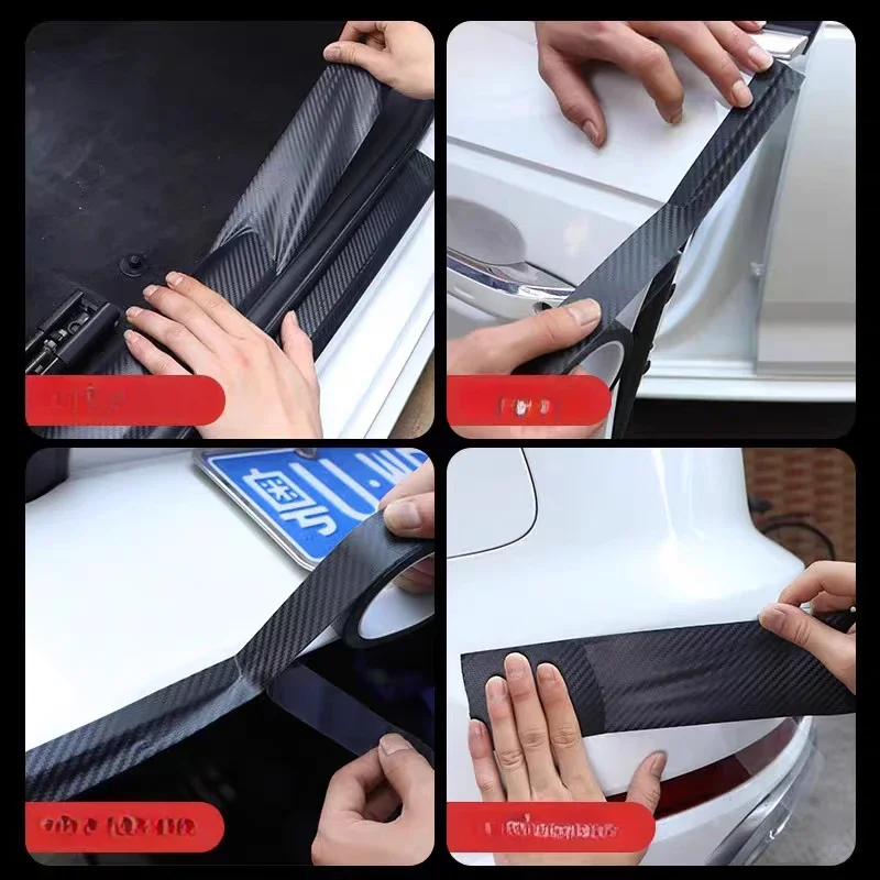 DIY Black Nano Carbon Fiber Car Tape Paste Strip Auto Door Sill Side Mirror Anti Scratch Stickers Waterproof Protection Sticker