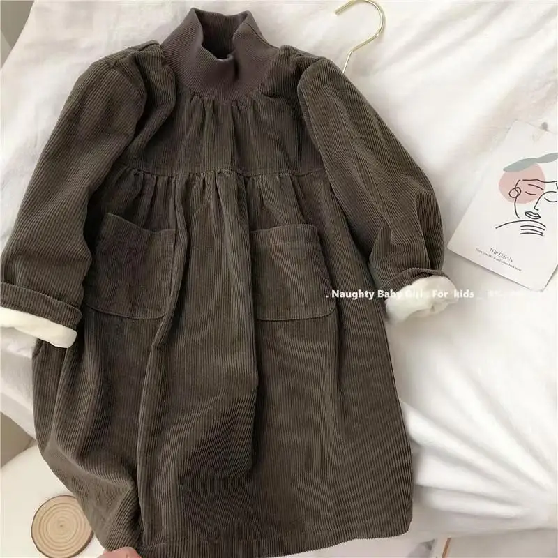 Girls Padded Dress Children Autumn Winter Gown Kids Casual Long-sleeved Vestidos 2024 New Toddler Plus Velvet Fashion Clothing