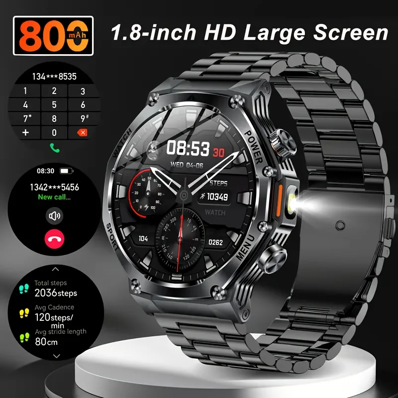 Jam Tangan Pintar Tahan Air 800 MAh Senter Luar Ruangan Baru 2025 untuk Pria Wanita Layar AMOLED HD 1.8 Inci Panggilan Nirkabel Olahraga Kebugaran