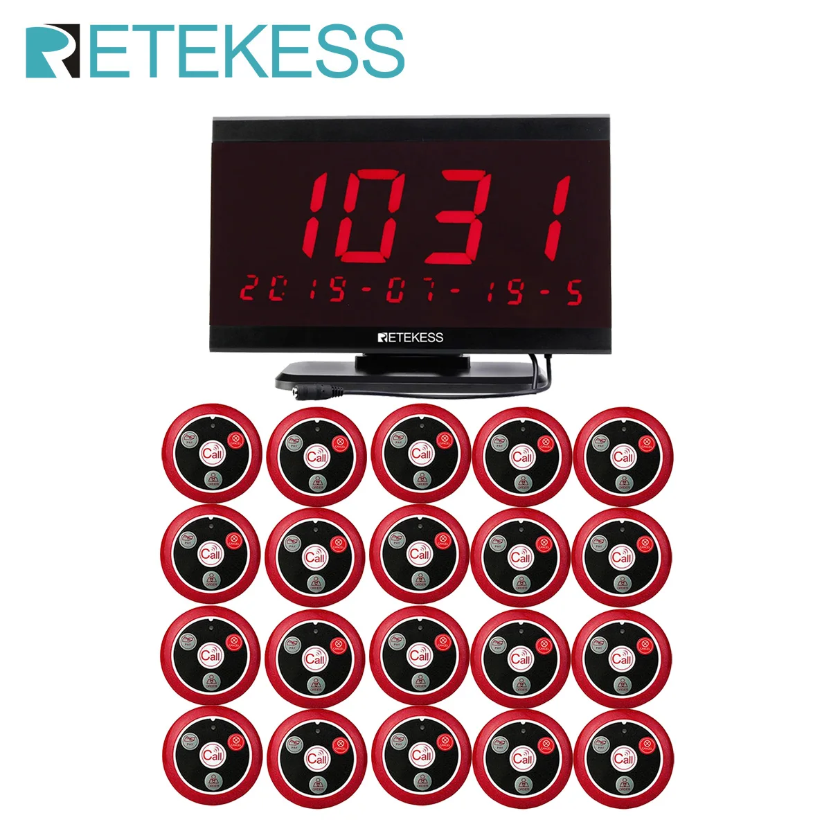 Retekess Wireless Calling System Waiter Restaurant Pager TD105 Screen Receiver 20 T117 Call Buttons For Cafe Bar Hotel Club