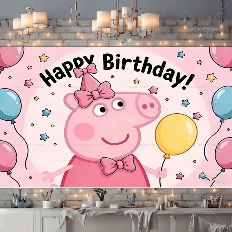 Fondos con imagen de Peppa Pig de feliz cumpleaños, adecuados para fiestas de niños y niñas, fiestas y pancartas de celebración de cumpleaños.