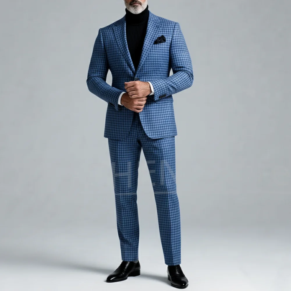 

Men's Plaid Suit Set 2 Piece Single Breasted Formal Business Casual Wear Party Wedding Outfits for Gentlemen (Blazer+Pants)