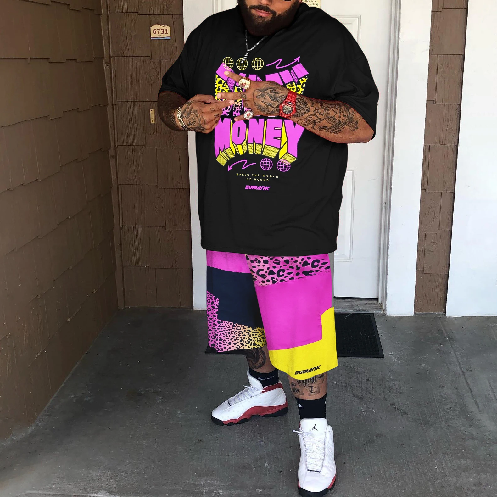 Biggmans (L-9Xl) Plus Size dla męskiej odzieży zestaw koszulek czarny nadruk błyskawicy Casual rękaw Hip Hop t-shirt duży i wysoki