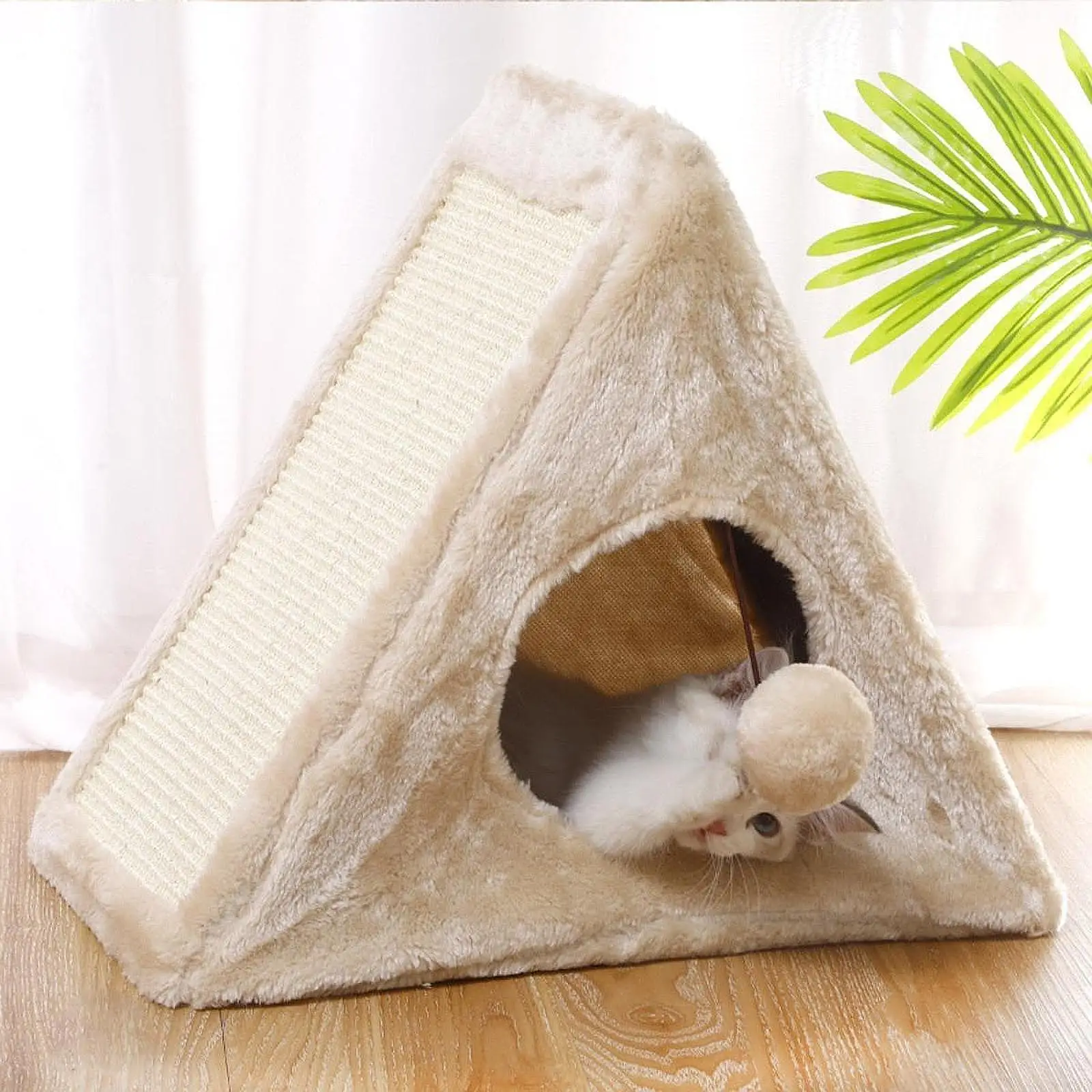 Cat Tent Folding Decorative Soft Plush Kitty House with Plush Ball Cat Bed Cave Cat Hideout Play House for Kitten Indoor Cats