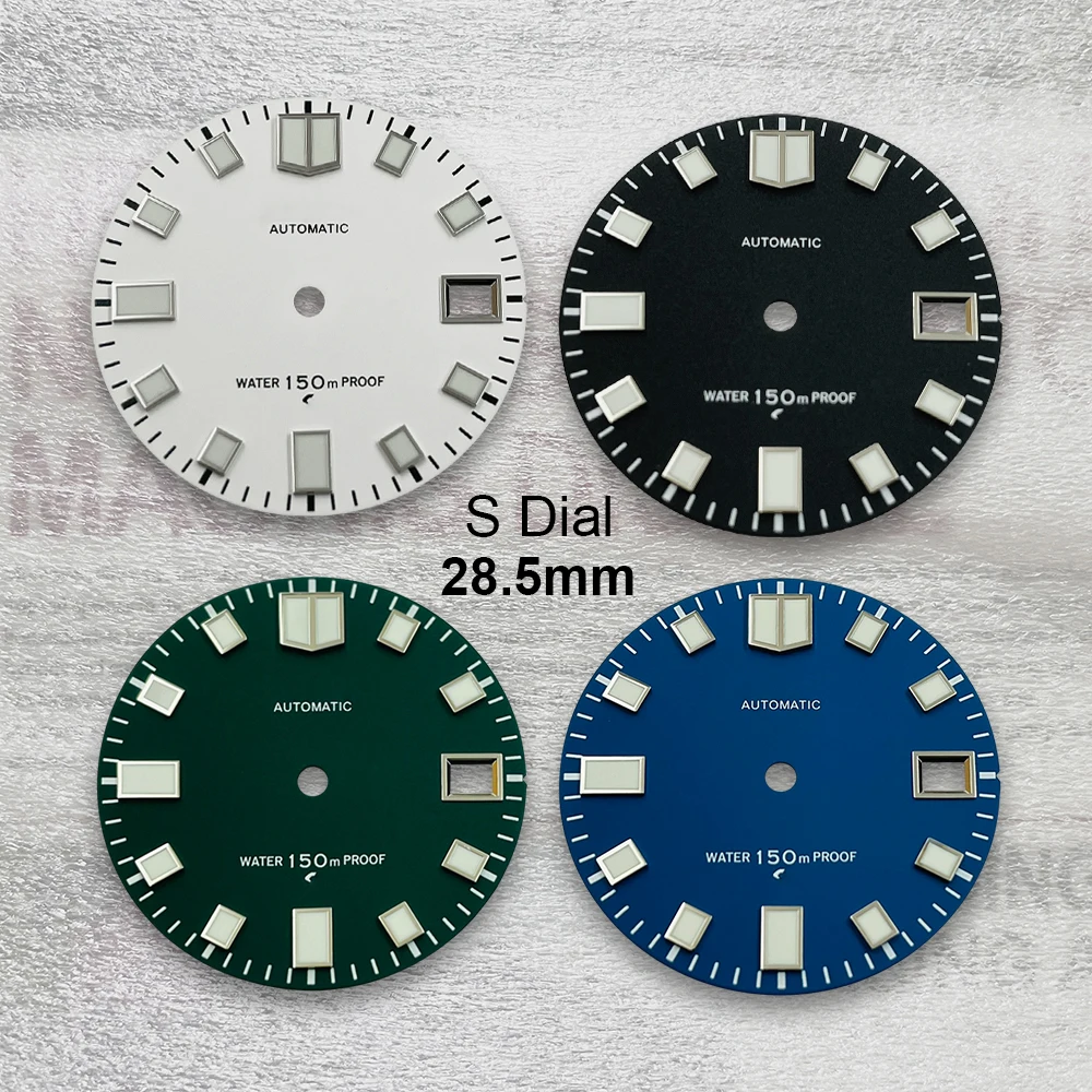 

28.5mm S Logo Matte Dial Suitable For NH35/NH36 Japen Automatic Movement Green Luminous Watch Modification Accessories