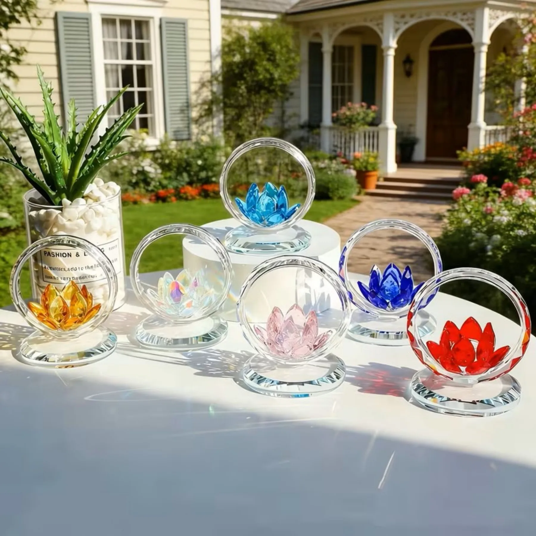 2026 New Crystal Lotus with Base - K9 Glass Flower Decor with Rings, Yoga Gift for Women, Birthday Valentine's Mother's Day