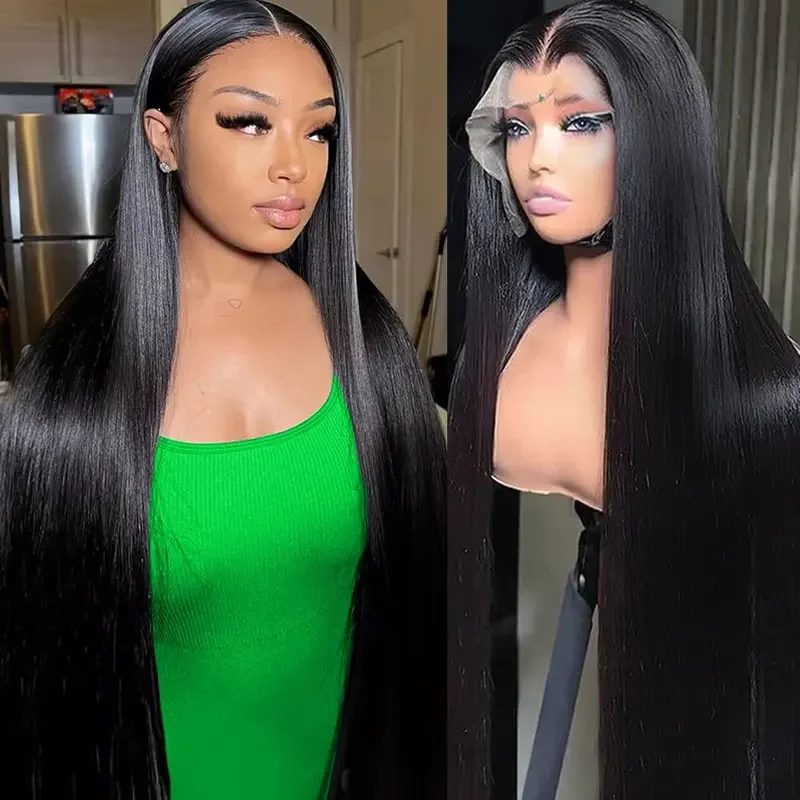 40 Inch Straight Human Hair Wig Pre-Plucked 13x4 HD Lace Frontal Glueless Pre-Cut 250% Density for Quick Install