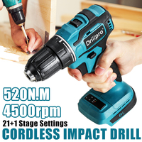 10mm Cordless Brushless Electric Drill with 21+1 Torque Setting Screwdriver Home DIY Tools For 18V Battery